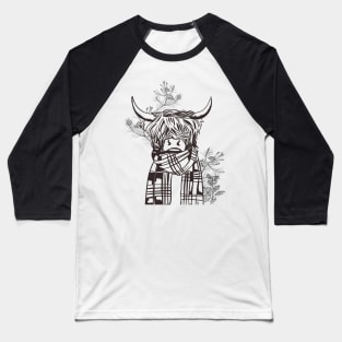 Christmas Tree Patterns And Scottish Highland Cow Baseball T-Shirt